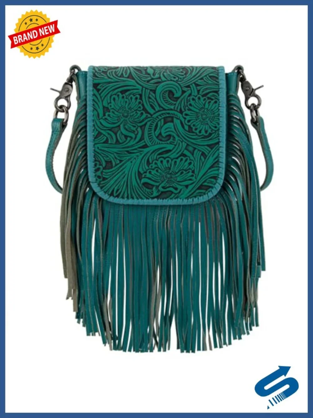 Genuine Leather Fringe Crossbody Purse for Women | Floral Tooled Saddle Bag